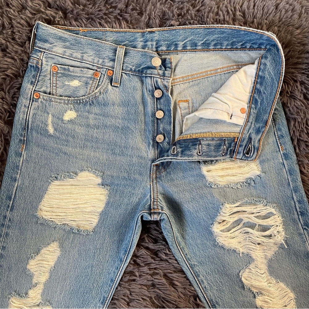 Vintage 501 Levi's Button Fly Distressed Denim Jeans Relaxed Fit Blue 30x30